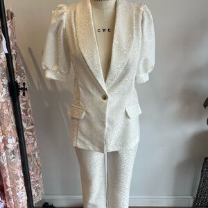 Elegant White Lace Blazer and Pants Set